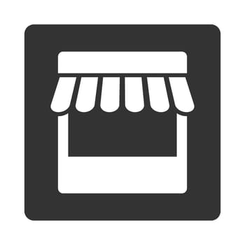 Store icon. Glyph style is white and gray colors, flat rounded square button on a white background.