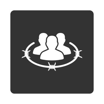Strict management icon. Glyph style is white and gray colors, flat rounded square button on a white background.