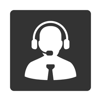 Support chat icon. Glyph style is white and gray colors, flat rounded square button on a white background.