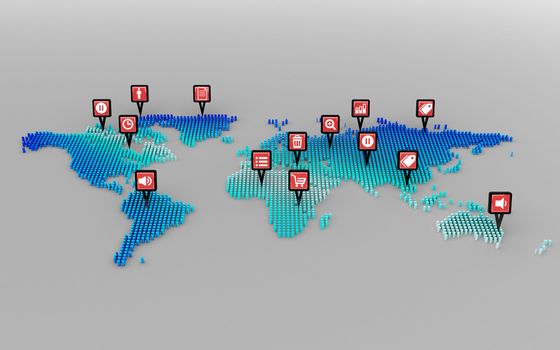 social media icons concept and world map dot