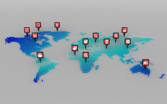 social media icons concept and world map dot