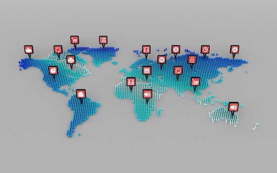 social media icons concept and world map dot