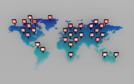 social media icons concept and world map dot