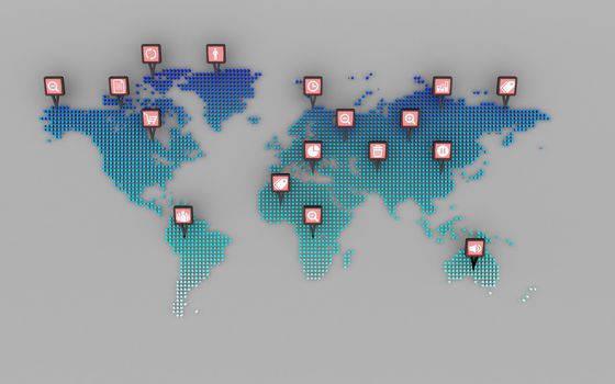 social media icons concept and world map dot