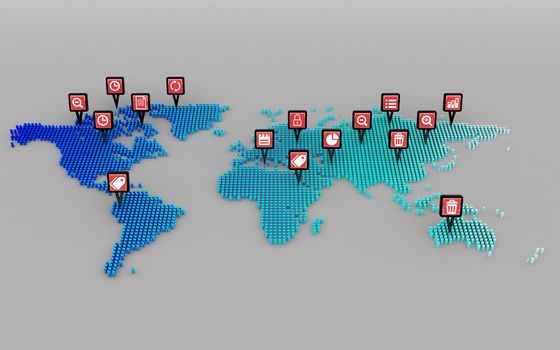 social media icons concept and world map dot