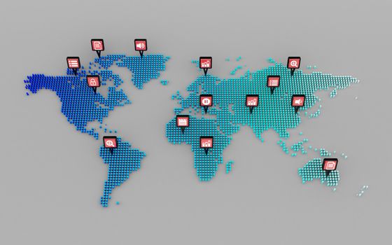 social media icons concept and world map dot