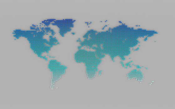 Abstract computer graphic World map of blue round dots