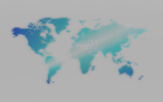 Abstract computer graphic World map of blue round dots