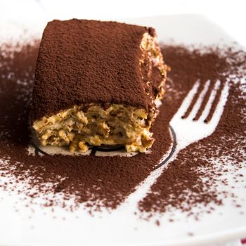 detail of a slice of tiramisu, a typical dessert of Italian culinary tradition