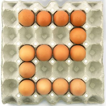 Number two of eggs in the paper package tray