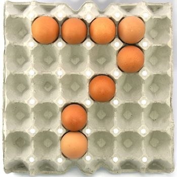 Number seven of eggs in the paper package tray