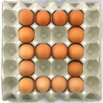 Number eight of eggs in the paper package tray