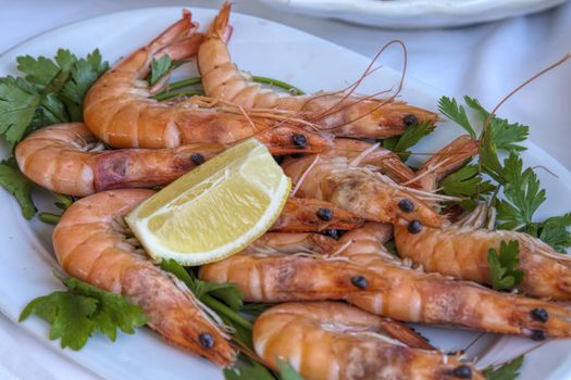 italian seafood: fresh shrimps  and lemon