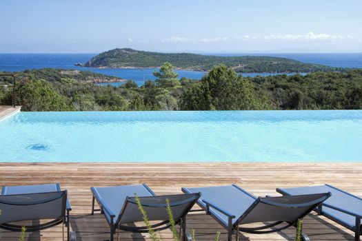 infinity pool and sea in corsica, france, europe