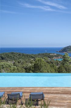 infinity pool and sea in corsica, france, europe