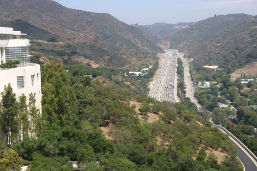 Los Angeles congested Highway Aerial View