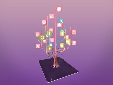 Social media icons set in tree shape on Modern black tablet pc