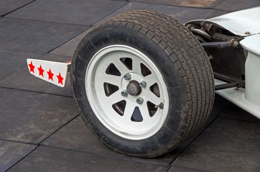 The front truck of a racing car before test run.