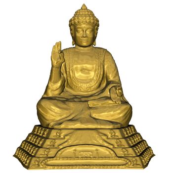 Golden buddha meditating isolated in white background - 3D render