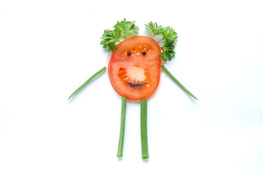 Funny vegetable snack for kids on white background