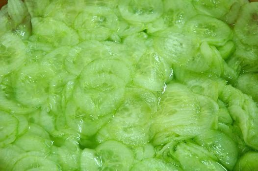 Cucumber slices prepared for cucumber salad