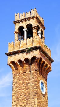 ancient Bell Tower architecture in Murano, Venice, Italy