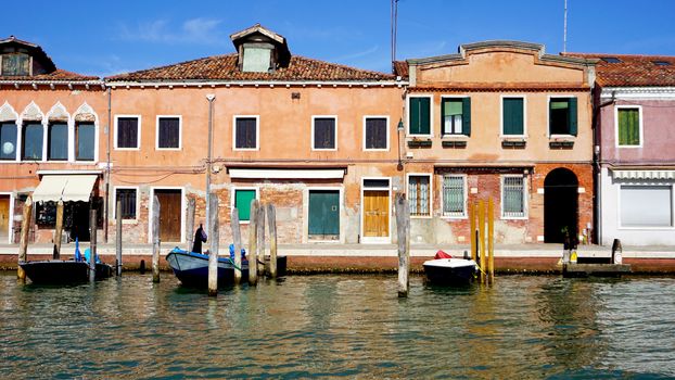 front building architecture and river in Murano, Venice, Italy