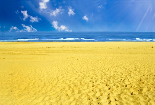 Vacation conceptual image. Picture of tropical beach and sky.