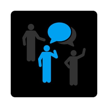 Forum icon. The icon symbol is drawn with blue and gray colors on a black button isolated on a white background.