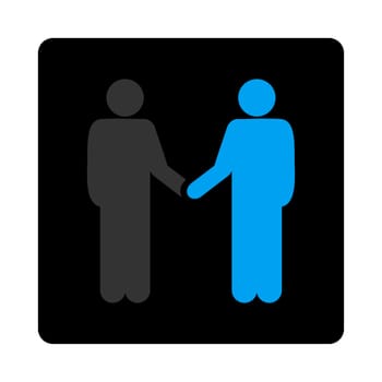 Agreement icon. The icon symbol is drawn with blue and gray colors on a black button isolated on a white background.