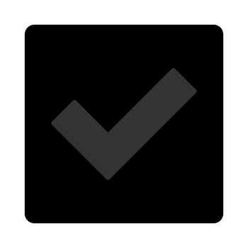Accept icon. The icon symbol is drawn with blue and gray colors on a black button isolated on a white background.