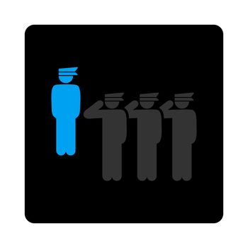 Army icon. The icon symbol is drawn with blue and gray colors on a black button isolated on a white background.