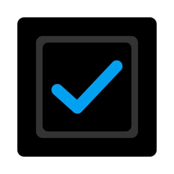 Checked checkbox icon. The icon symbol is drawn with blue and gray colors on a black button isolated on a white background.