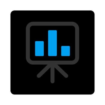 Display icon. The icon symbol is drawn with blue and gray colors on a black button isolated on a white background.