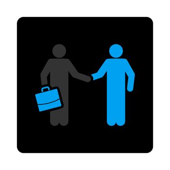 Contract icon. The icon symbol is drawn with blue and gray colors on a black button isolated on a white background.