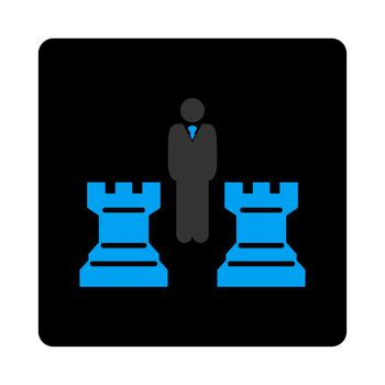 Strategy icon. The icon symbol is drawn with blue and gray colors on a black button isolated on a white background.