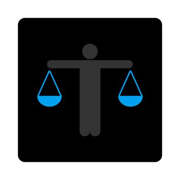 Lawyer icon. The icon symbol is drawn with blue and gray colors on a black button isolated on a white background.