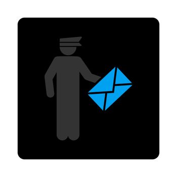 Postman icon. The icon symbol is drawn with blue and gray colors on a black button isolated on a white background.