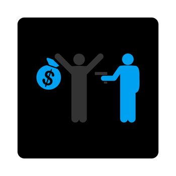 Robbery icon. The icon symbol is drawn with blue and gray colors on a black button isolated on a white background.