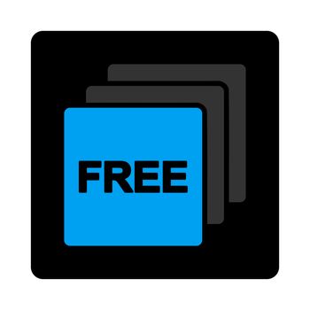Free icon. The icon symbol is drawn with blue and gray colors on a black button isolated on a white background.