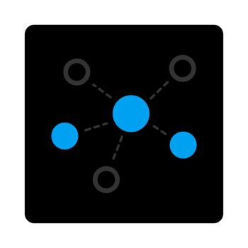 Virtiual links icon. The icon symbol is drawn with blue and gray colors on a black button isolated on a white background.