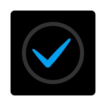 OK icon. The icon symbol is drawn with blue and gray colors on a black button isolated on a white background.