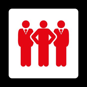 Team icon. This flat rounded square button uses red and white colors and isolated on a black background.