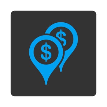 Bank places icon. This flat rounded square button uses white and gray colors and isolated on a white background.