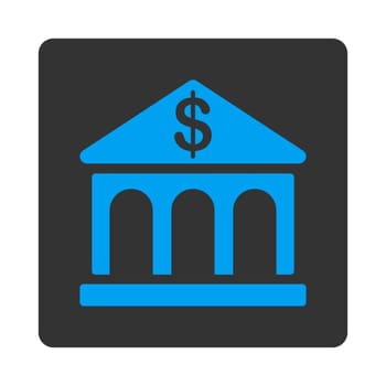 Bank icon. This flat rounded square button uses white and gray colors and isolated on a white background.