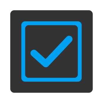 Checked checkbox icon. This flat rounded square button uses white and gray colors and isolated on a white background.