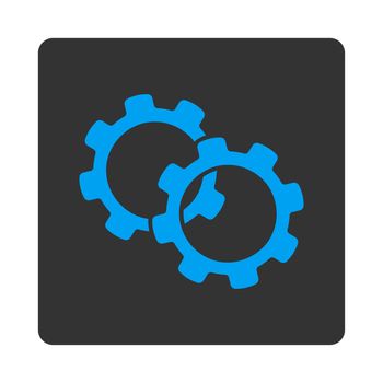 Gears icon. This flat rounded square button uses white and gray colors and isolated on a white background.