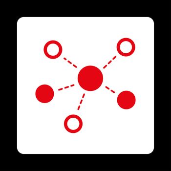 Virtiual links icon. This flat rounded square button uses red and white colors and isolated on a black background.