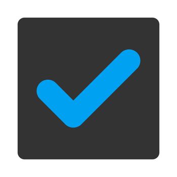 Yes icon. This flat rounded square button uses white and gray colors and isolated on a white background.