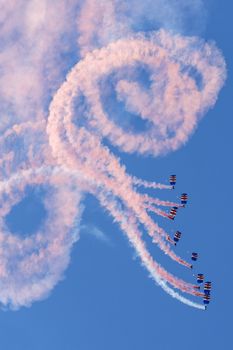 The Royal Air Force Falcons Parachute Display Team in action